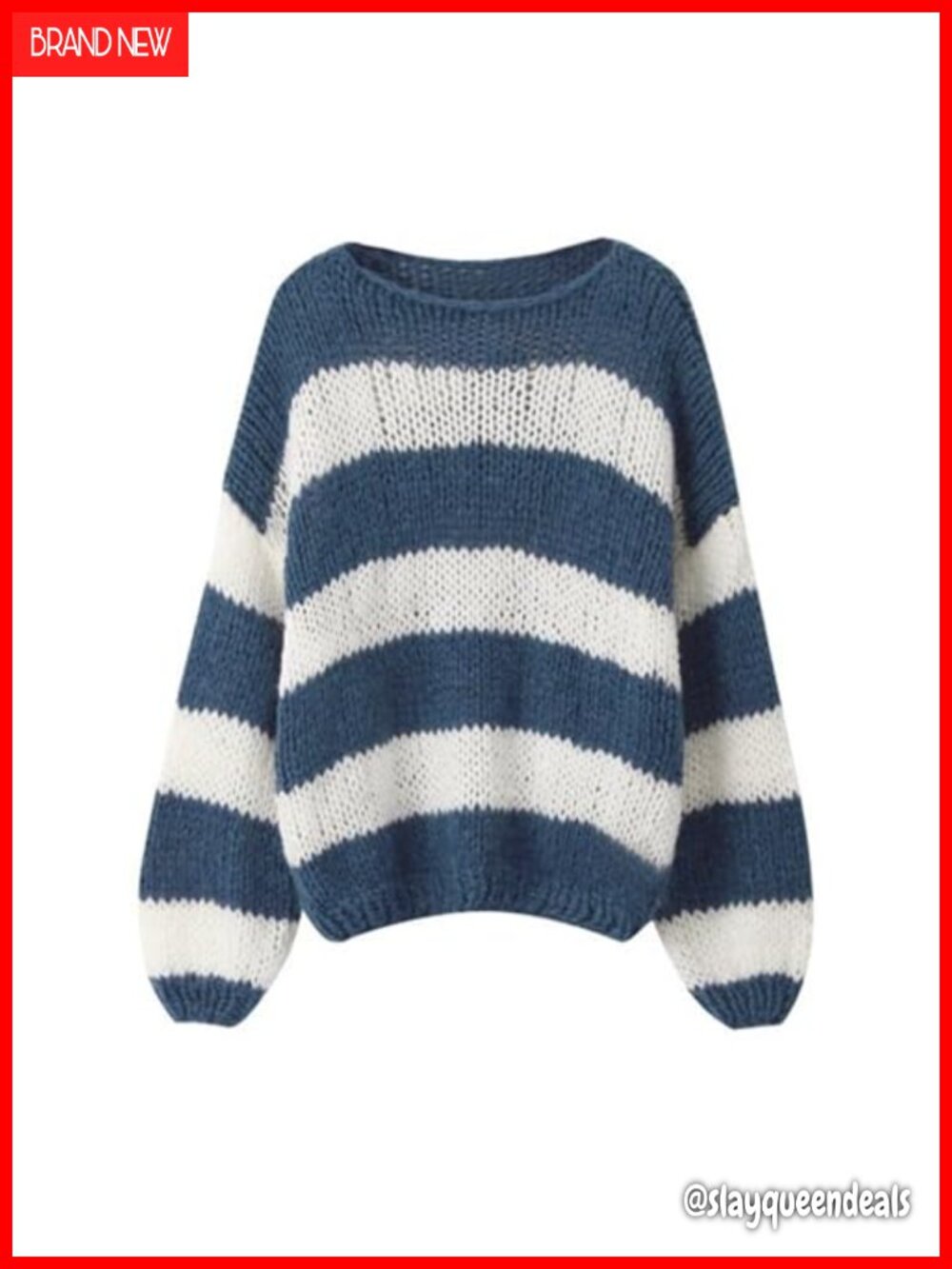 Women's Oversized Striped Knit Pullover Sweater Long Sleeve Crewneck Trendy